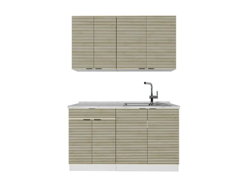 Vicco Fame-Line Singleküche Eiche Paneel/Weiß 140 cm ohne Arbeitsplatte ohne E-Geräte Single-Küchen|Einbauküchen