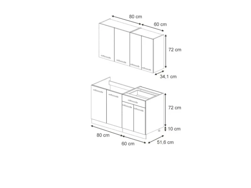 Vicco Fame-Line Singleküche Eiche Paneel/Weiß 140 cm ohne Arbeitsplatte ohne E-Geräte Single-Küchen|Einbauküchen