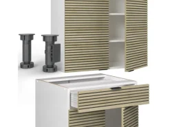 Vicco Fame-Line Singleküche Eiche Paneel/Weiß 140 cm ohne Arbeitsplatte ohne E-Geräte Single-Küchen|Einbauküchen