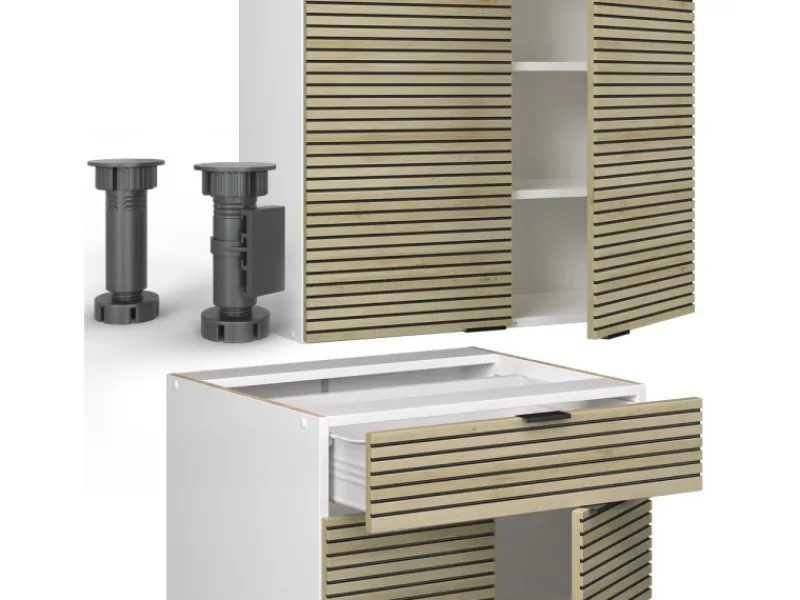 Vicco Fame-Line Singleküche Eiche Paneel/Weiß 140 cm ohne Arbeitsplatte ohne E-Geräte Single-Küchen|Einbauküchen