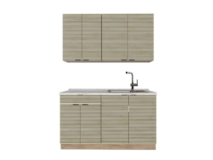 Outlet Vicco Fame-Line Singleküche Eiche Paneel/Goldkraft Eiche 140 cm AP Eiche ohne E-Geräte Berghütten Eiche