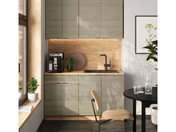Outlet Vicco Fame-Line Singleküche Eiche Paneel/Goldkraft Eiche 140 cm AP Eiche ohne E-Geräte Berghütten Eiche
