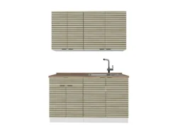 Best Vicco Fame-Line Singleküche Eiche Paneel/Weiß 140 cm AP Eiche ohne E-Geräte Berghütten Eiche