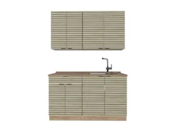 Single-Küchen|Einbauküchen<Vicco Fame-Line Singleküche Eiche Paneel/Goldkraft Eiche 140 cm ohne Arbeitsplatte ohne E-Geräte Berghütten Eiche
