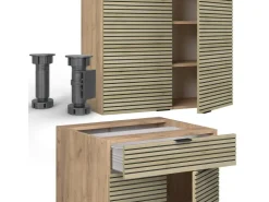 Single-Küchen|Einbauküchen<Vicco Fame-Line Singleküche Eiche Paneel/Goldkraft Eiche 140 cm ohne Arbeitsplatte ohne E-Geräte Berghütten Eiche