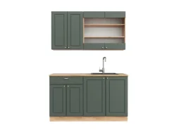 Single-Küchen<Vicco Fame-Line Singleküche -Gold Landhaus/Goldkraft Eiche 140 cm AP Eiche ohne E-Geräte Grün