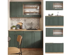 Single-Küchen<Vicco Fame-Line Singleküche -Gold Landhaus/Goldkraft Eiche 140 cm AP Eiche ohne E-Geräte Grün