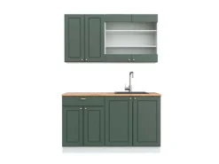 New Vicco Fame-Line Singleküche -Gold Landhaus/Weiß 140 cm AP Eiche ohne E-Geräte Grün