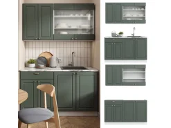 Best Vicco Fame-Line Singleküche -Gold Landhaus/Weiß 140 cm ohne Arbeitsplatte ohne E-Geräte Grün