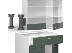 Best Vicco Fame-Line Singleküche -Gold Landhaus/Weiß 140 cm ohne Arbeitsplatte ohne E-Geräte Grün