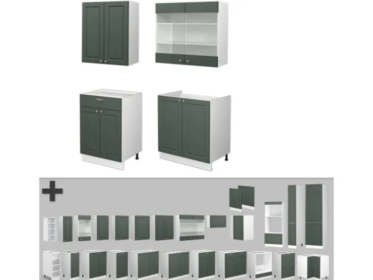 Best Vicco Fame-Line Singleküche -Gold Landhaus/Weiß 140 cm ohne Arbeitsplatte ohne E-Geräte Grün