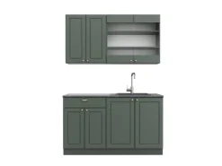 Outlet Vicco Fame-Line Singleküche -Gold Landhaus/Anthrazit 140 cm AP Anthrazit ohne E-Geräte Grün