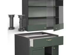 Outlet Vicco Fame-Line Singleküche -Gold Landhaus/Anthrazit 140 cm AP Anthrazit ohne E-Geräte Grün