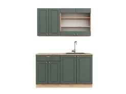 Single-Küchen|Einbauküchen<Vicco Fame-Line Singleküche -Gold Landhaus/Goldkraft Eiche 140 cm ohne Arbeitsplatte ohne E-Geräte Grün