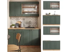 Single-Küchen|Einbauküchen<Vicco Fame-Line Singleküche -Gold Landhaus/Goldkraft Eiche 140 cm ohne Arbeitsplatte ohne E-Geräte Grün