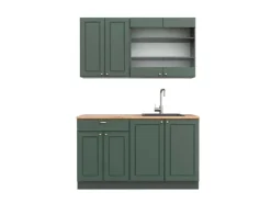 Outlet Vicco Fame-Line Singleküche -Gold Landhaus/Anthrazit 140 cm AP Eiche ohne E-Geräte Grün