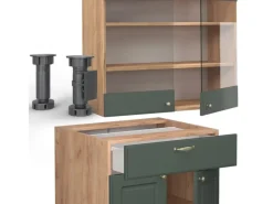Sale Vicco Fame-Line Singleküche -Gold Landhaus/Goldkraft Eiche 140 cm AP Anthrazit ohne E-Geräte Single-Küchen