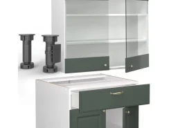 Single-Küchen<Vicco Fame-Line Singleküche -Gold Landhaus/Weiß 140 cm AP Marmor ohne E-Geräte Grün