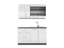 Single-Küchen<Vicco Fame-Line Singleküche /Anthrazit 140 cm AP Anthrazit ohne E-Geräte Weiß Hochglanz