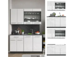 Single-Küchen<Vicco Fame-Line Singleküche /Anthrazit 140 cm AP Anthrazit ohne E-Geräte Weiß Hochglanz