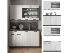 New Vicco Fame-Line Singleküche Weiß Landhaus/Anthrazit 140 cm ohne Arbeitsplatte ohne E-Geräte Weiß Strukturiert