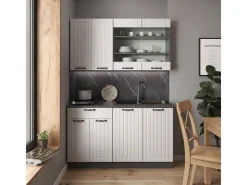 New Vicco Fame-Line Singleküche Weiß Landhaus/Anthrazit 140 cm ohne Arbeitsplatte ohne E-Geräte Weiß Strukturiert