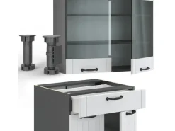 New Vicco Fame-Line Singleküche Weiß Landhaus/Anthrazit 140 cm ohne Arbeitsplatte ohne E-Geräte Weiß Strukturiert