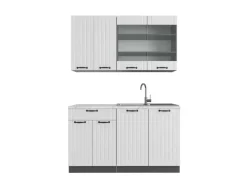 Clearance Vicco Fame-Line Singleküche Weiß Landhaus/Anthrazit 140 cm AP Marmor ohne E-Geräte Single-Küchen