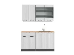 Clearance Vicco Fame-Line Singleküche Weiß Landhaus/Anthrazit 140 cm AP Eiche ohne E-Geräte Single-Küchen