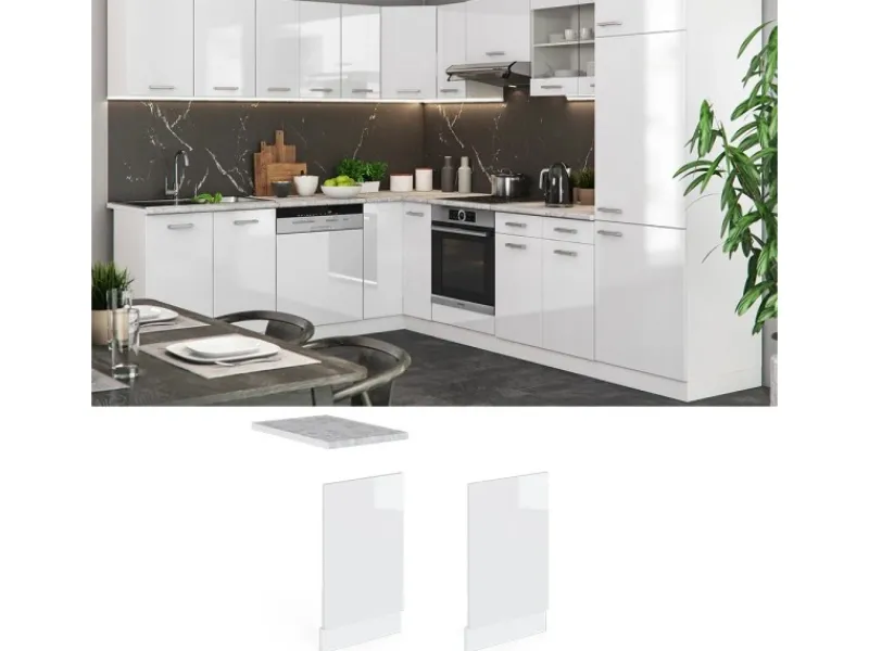 Vicco Frontblende R-Line Geschirrspüler Fronttür Hochglanz/ 45 cm AP Marmor Einbauküchen