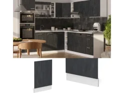 Discount Vicco Frontblende R-Line Geschirrspüler Fronttür Schwarz Beton/Weiß 45 cm AP Marmor Einbauküchen