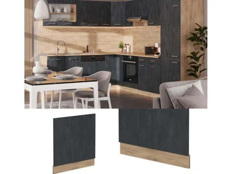 Einbauküchen<Vicco Frontblende R-Line Schwarz Beton/Goldkraft Eiche 60 cm ohne Arbeitsplatte Beton Anthrazit