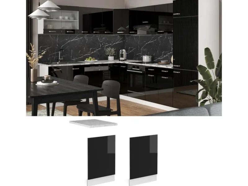 Best Vicco Frontblende R-Line Schwarz Hochglanz/Weiß 45 cm ohne Arbeitsplatte Einbauküchen|Küchenschränke