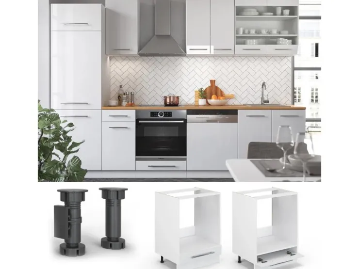 Sale Vicco Herdumbauschrank Fame-Line Hochglanz/ 60 cm AP Marmor Weiß