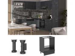 Kochfelder<Vicco Herdumbauschrank R-Line Schwarz Beton/Anthrazit 60 cm AP Anthrazit Beton Anthrazit