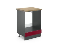 Outlet Vicco Herdumbauschrank R-Line Schwarz Hochglanz/Weiß 60 cm AP Anthrazit Herde
