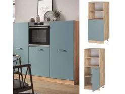 New Vicco Herdumbauschrank R-Line Herdschrank Schwarz Beton/Goldkraft Eiche 60 cm mit Goldkraft Eiche Korpus Herde