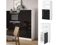 Vicco Herdumbauschrank R-Line Herdschrank Grau/Weiß 60 cm AP Marmor Edelgrau