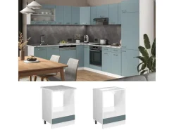 Best Vicco Herdumbauschrank R-Line Herdschrank Blau-Grau/Weiß 60 cm AP Anthrazit Herde