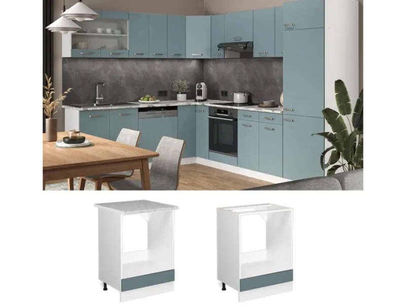 Best Vicco Herdumbauschrank R-Line Herdschrank Blau-Grau/Weiß 60 cm AP Anthrazit Herde