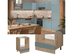 Herde|Kochfelder<Vicco Herdumbauschrank R-Line Blau-Grau/Goldkraft Eiche 60 cm AP Marmor Blaugrau