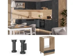 Einbauküchen<Vicco Herdumbauschrank R-Line Schwarz Beton/Goldkraft Eiche 60 cm AP Marmor Beton Anthrazit