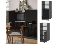 Herde<Vicco Herdumbauschrank R-Line Herdschrank Schwarz Hochglanz/Anthrazit 60 cm Schwarz Glänzend
