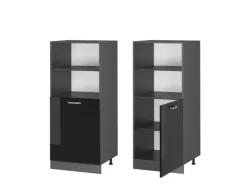 Herde<Vicco Herdumbauschrank R-Line Herdschrank Schwarz Hochglanz/Anthrazit 60 cm Schwarz Glänzend