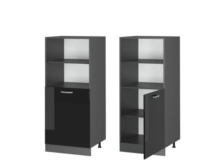 Herde<Vicco Herdumbauschrank R-Line Herdschrank Schwarz Hochglanz/Anthrazit 60 cm Schwarz Glänzend