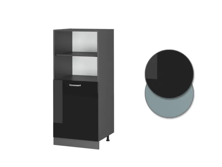 Herde<Vicco Herdumbauschrank R-Line Herdschrank Schwarz Hochglanz/Anthrazit 60 cm Schwarz Glänzend
