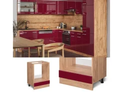 Best Vicco Herdumbauschrank R-Line Bordeaux Hochglanz/Goldkraft Eiche 60 cm ohne Arbeitsplatte Bordeaux-Glanz