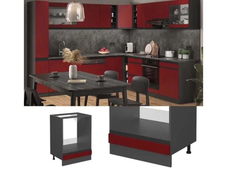 Discount Vicco Herdumbauschrank R-Line /Anthrazit 60 cm J-Shape ohne Arbeitsplatte Rot