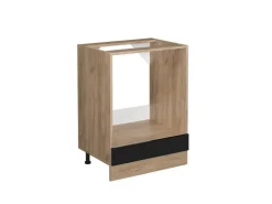 Single-Küchen|Pantryküchen<Vicco Herdumbauschrank R-Line Schwarz Hochglanz/Goldkraft Eiche 60 cm ohne Arbeitsplatte Schwarz Glänzend
