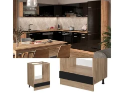 Single-Küchen|Pantryküchen<Vicco Herdumbauschrank R-Line Schwarz Hochglanz/Goldkraft Eiche 60 cm ohne Arbeitsplatte Schwarz Glänzend